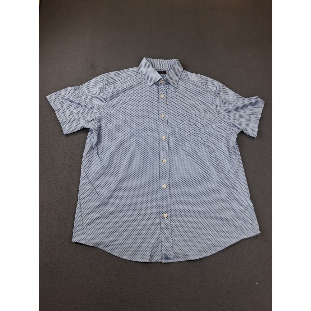 UNTUCKit Shirt Mens L Blue Polka Dot Short Sleeve Button Up Stretch Borgo